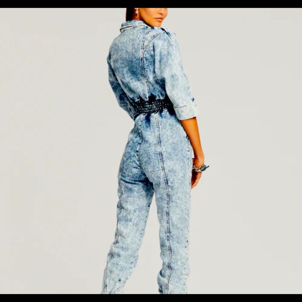 RETROFETE denim acid was crop jumpsuit. One shoulder. Sold out everywhere XS